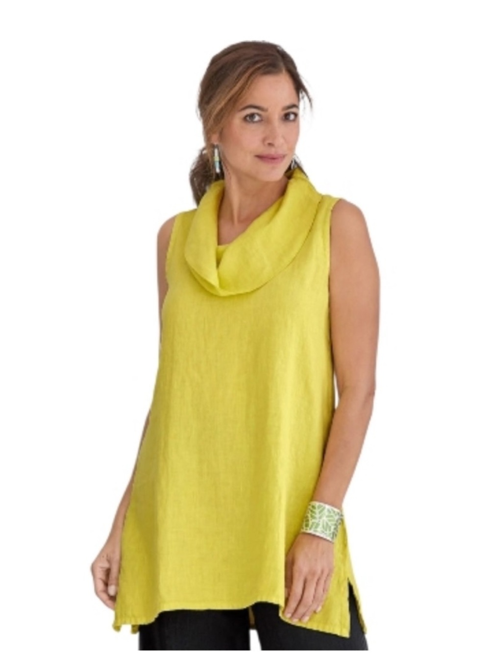 Fenini Linen flowy sleeveless tunic shirt with a cowl neck